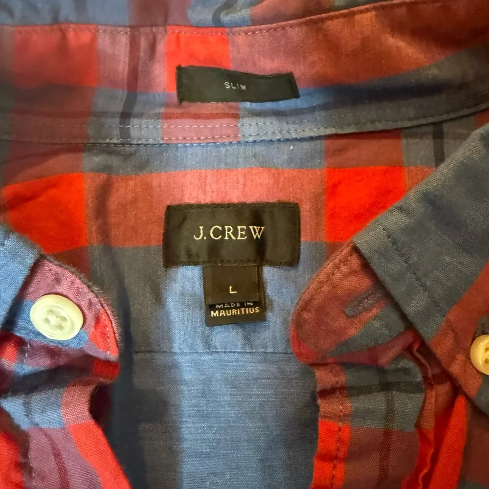 J. Crew Vibrant Plaid Shirt in‎ Red and Blue size L business casual academia